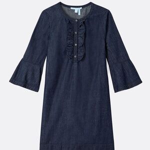 Draper James Chambray Ruffle Shift Dress - Dark Wash, 14